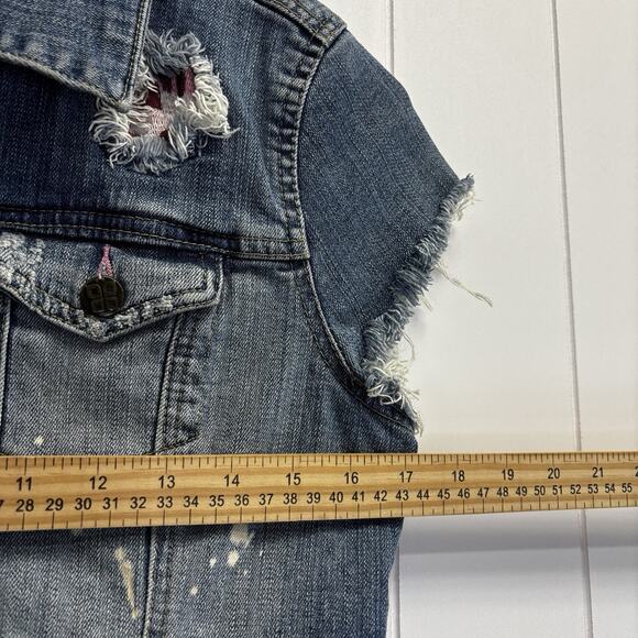 Y2K Plugg Womens Grunge Boho Streetwear Denim Vest Size M Embroidered Bleached - Picture 4 of 8